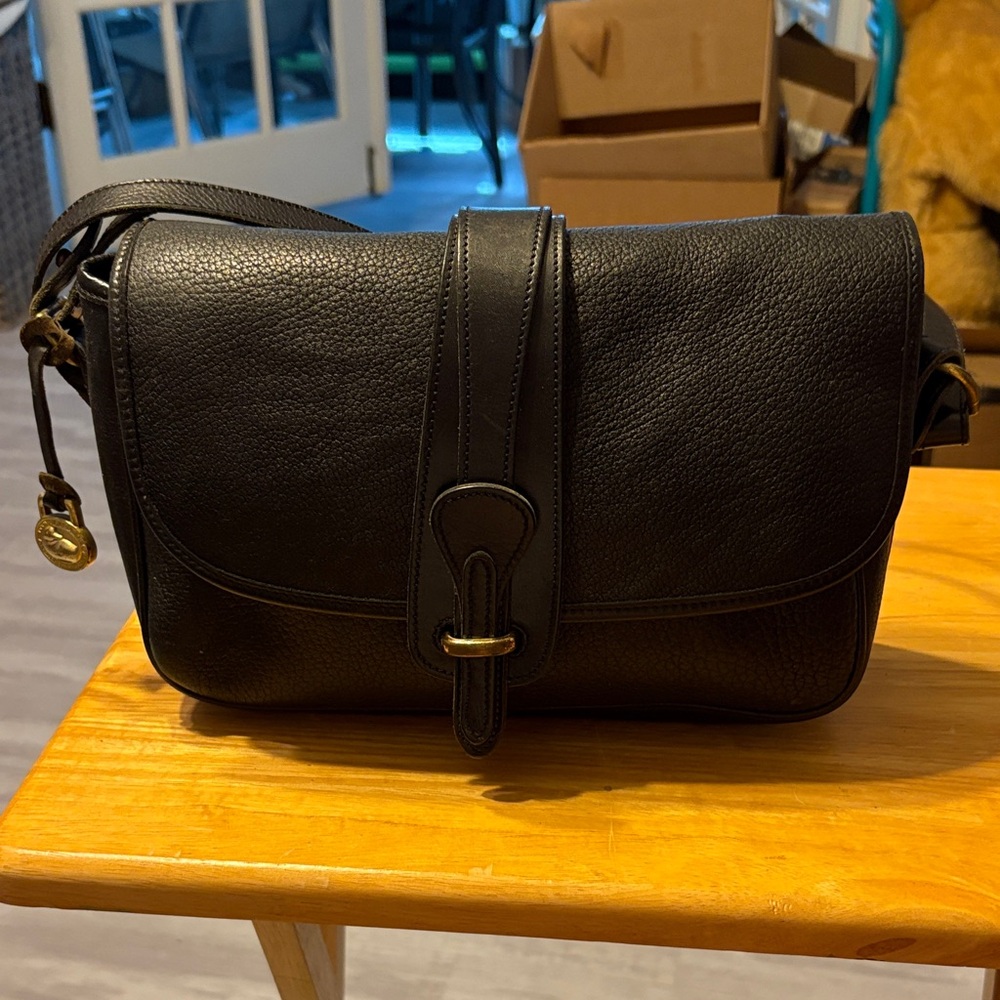 Dooney & Bourke Black Pebble Leather Crossbody Bag with Gold Hardware